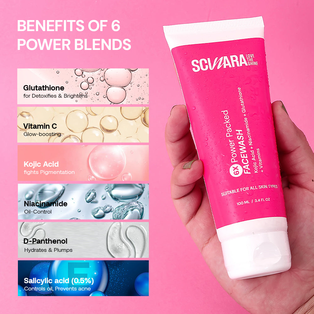 6-in-1 Brightening Facewash with Kojic Acid, Niacinamide, Glutathione-100ml