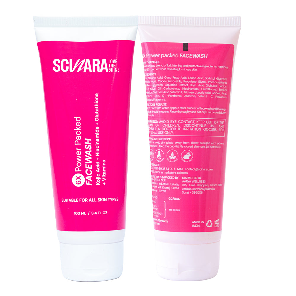6-in-1 Brightening Facewash with Kojic Acid, Niacinamide, Glutathione-100ml