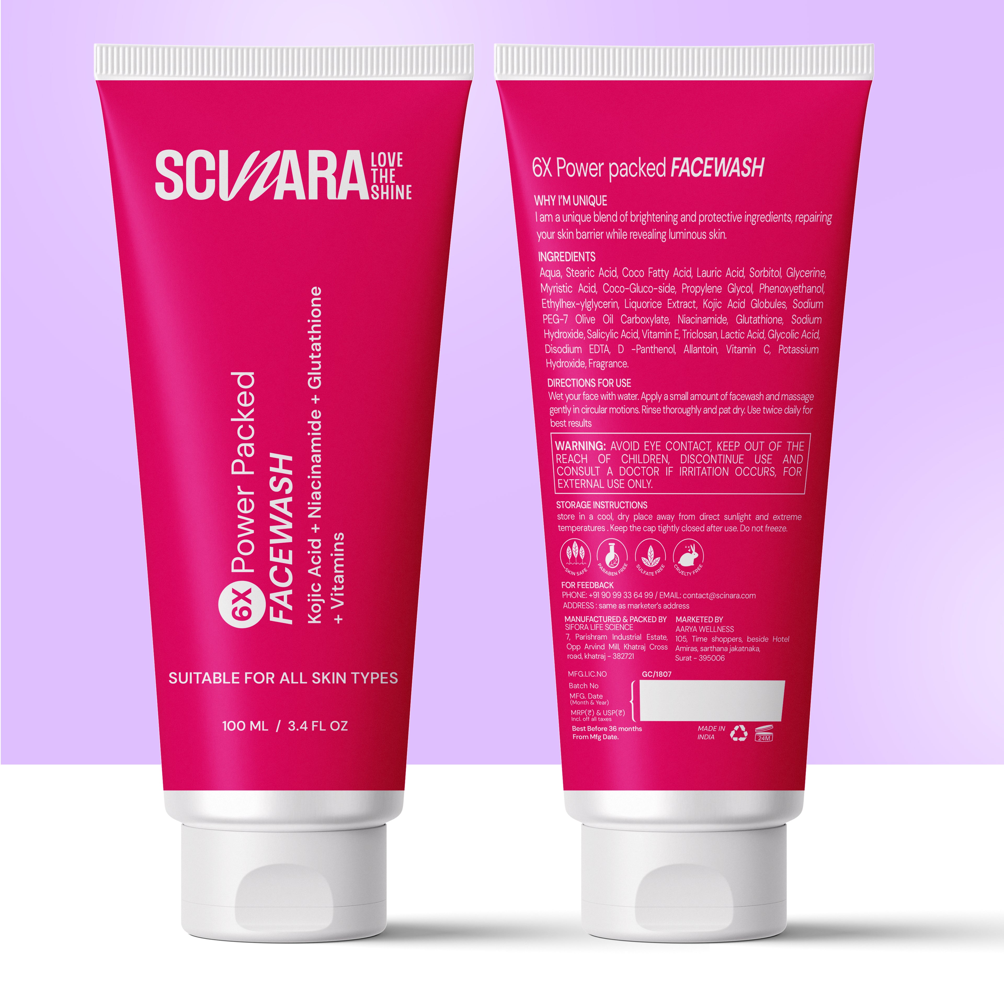 6-in-1 Brightening Facewash with Kojic Acid, Niacinamide, Glutathione-100ml