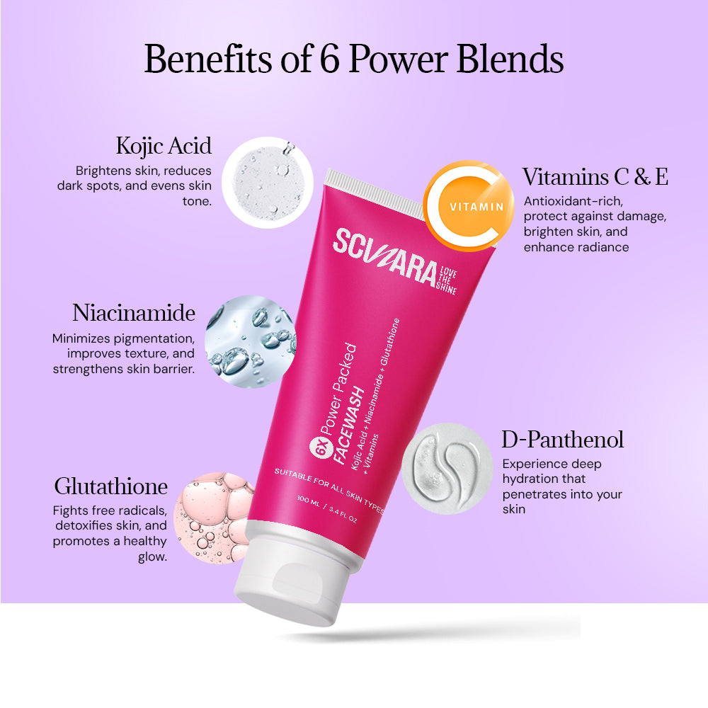 6-in-1 Brightening Facewash with Kojic Acid, Niacinamide, Glutathione & Vitamins